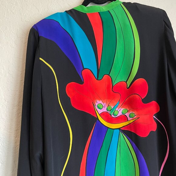 Vintage Yolanda Lorente Hand Painted 100% Silk Open Duster/Kimono Wrap Coverup L - Picture 6 of 10